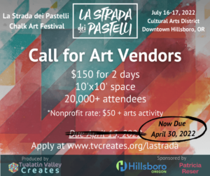 Read more about the article DEADLINE EXTENDED: La Strada Chalk Art Festival Call For Art and Food Vendors, Due April 30