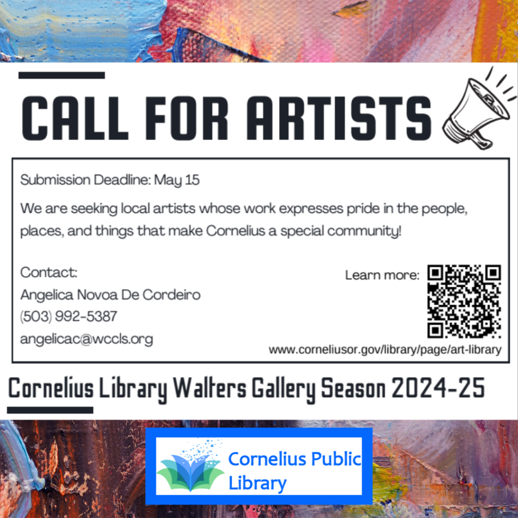 Call for Artists: Cornelius Library Walters Gallery (submit by 5/15/2024)